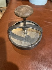 Vintage Androck Hamburger Patty Press — Wood Handle, 1930s Patent No. 3.20.678
