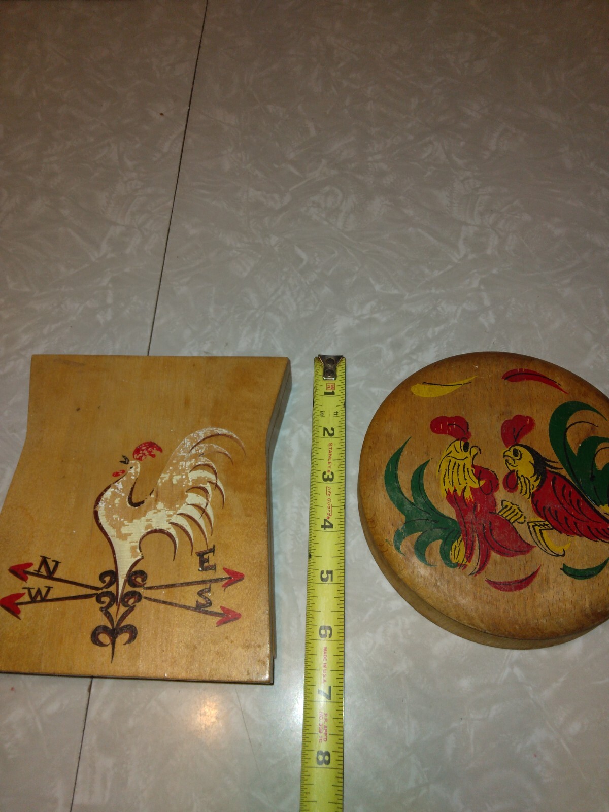 Vintage Hamburger Presses (2) Japanese Hinged Wood Roosters Chicken Farm Kitchen gallery