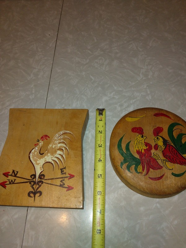 Vintage Hamburger Presses (2) Japanese Hinged Wood Roosters Chicken Farm Kitchen gallery