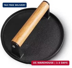 Kitchen Tools 5.7″Cast Iron Smashed Burger Press, Round Flat Edge Grill Press fo