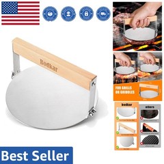 Rust-Proof 6-Inch Burger Smasher with Comfortable Wood Handle for Easy Grilling