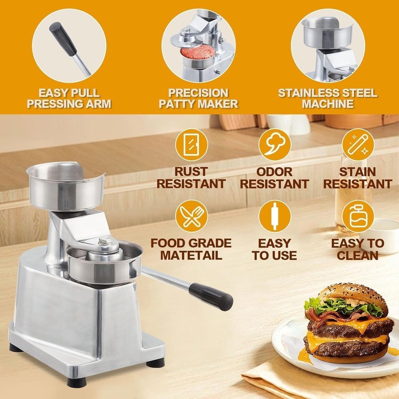 4'' Commercial Burger Patty Maker Hamburger Meat Press Forming Machine Silver gallery