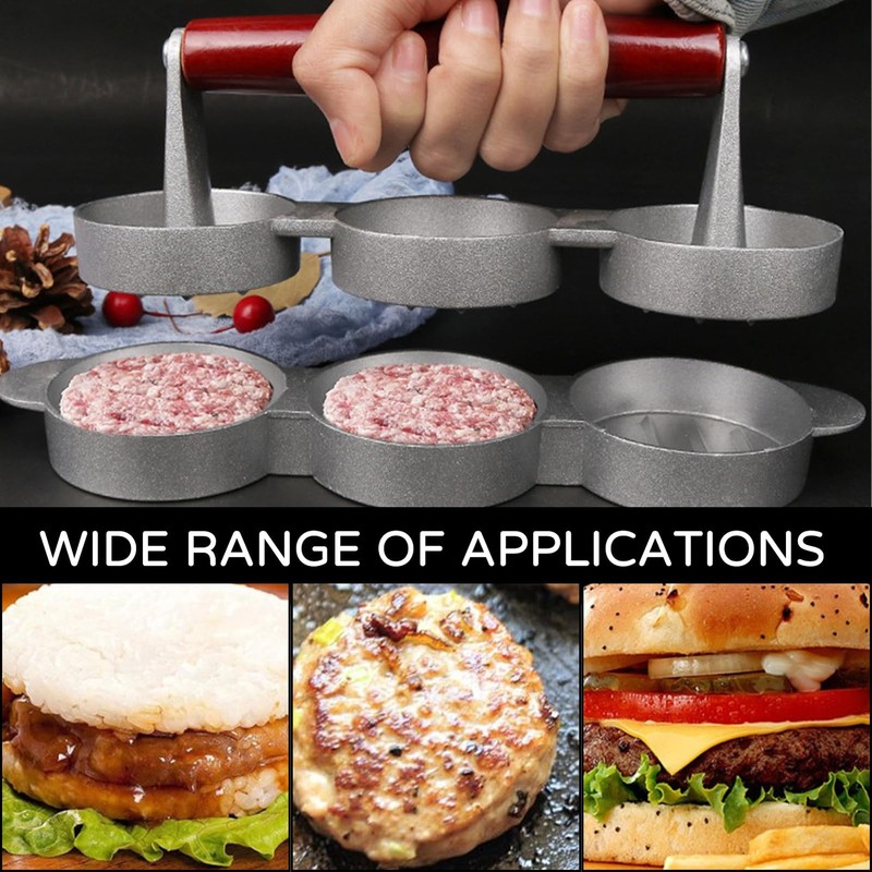Mini Burger Press Sausage Patty Slider Maker Make 3 At Time Round BBQ Tool gallery