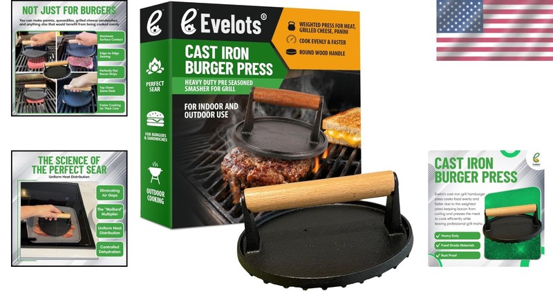 Durable Cast Iron Burger Press with Wood Handle - Essential for the Grill Master gallery
