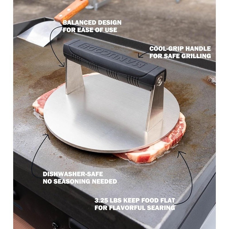 Stainless Steel Burger Smasher 8 Inch Steak Weight for Smash Burgers Bacon gallery