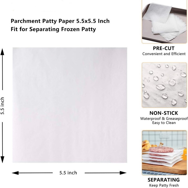 Square Parchment Patty Paper Non-stick Waxed Hamburger Sheets 5.5" x 5.5" gallery