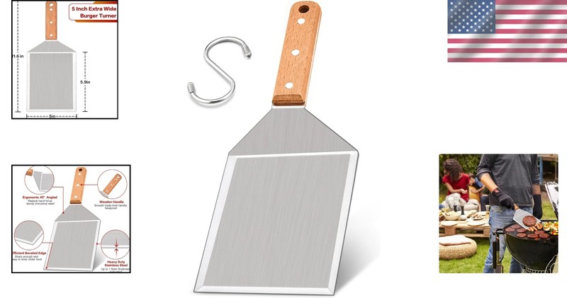 Heavy Duty Griddle Turner for BBQ - 5-Inch Hamburger Spatula with Hanging Hook gallery