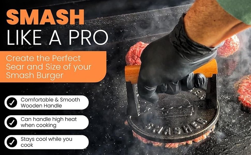 ™ Pre-Seasoned Heavy Duty Cast Iron Smash Burger Press Kit Heat Resistant Burger gallery