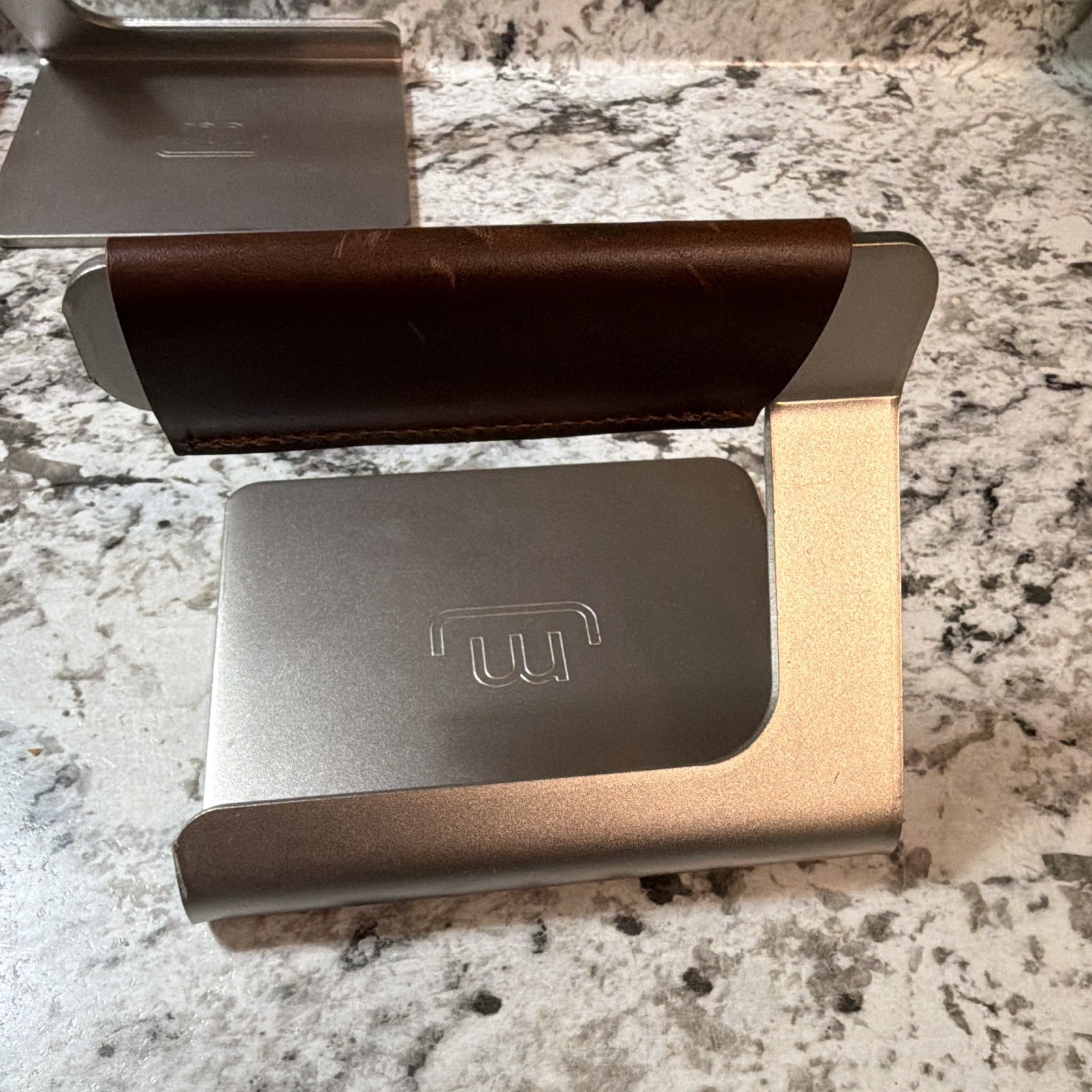 Made In 5.5” Metal Grill Press, Stainless Steel w/ Brown Leather Handle gallery