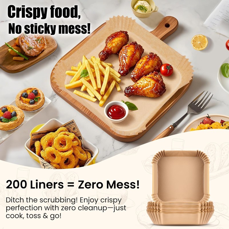 OLESBUR Air Fryer Liners Disposable, 200Pcs 8 Inch Airfryer Large, Natural gallery