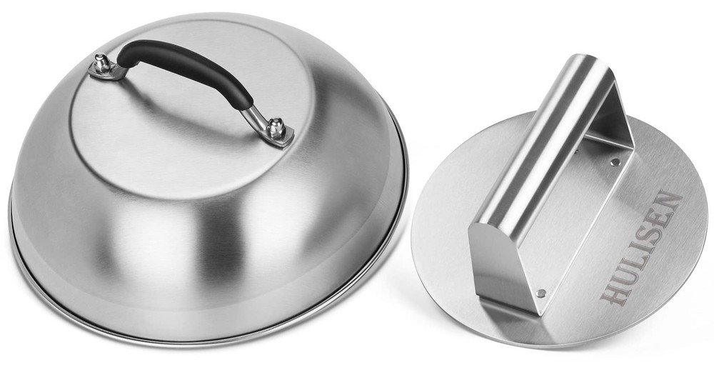 Cheese Melting Dome & Burger Press Set, 6.2" Grill Press with 9" Basting Cover,