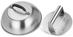 Cheese Melting Dome & Burger Press Set, 6.2″ Grill Press with 9″ Basting Cover,