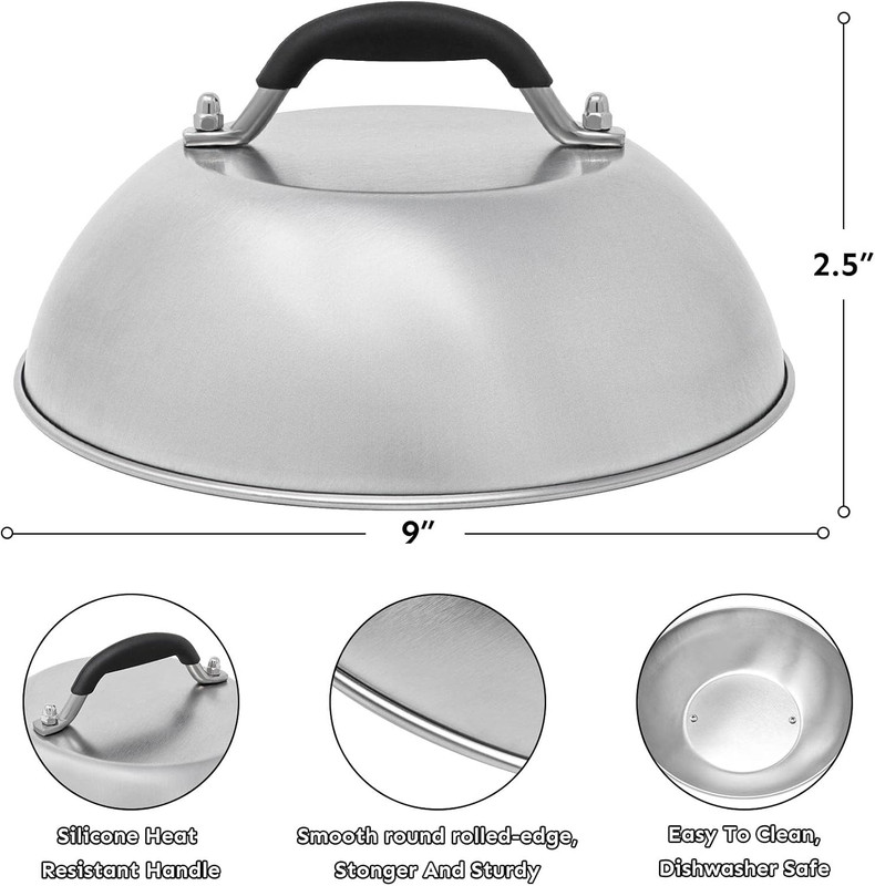 Cheese Melting Dome & Smashed Burger Press, 6.2" Grill Press with 9" Basting Cov gallery