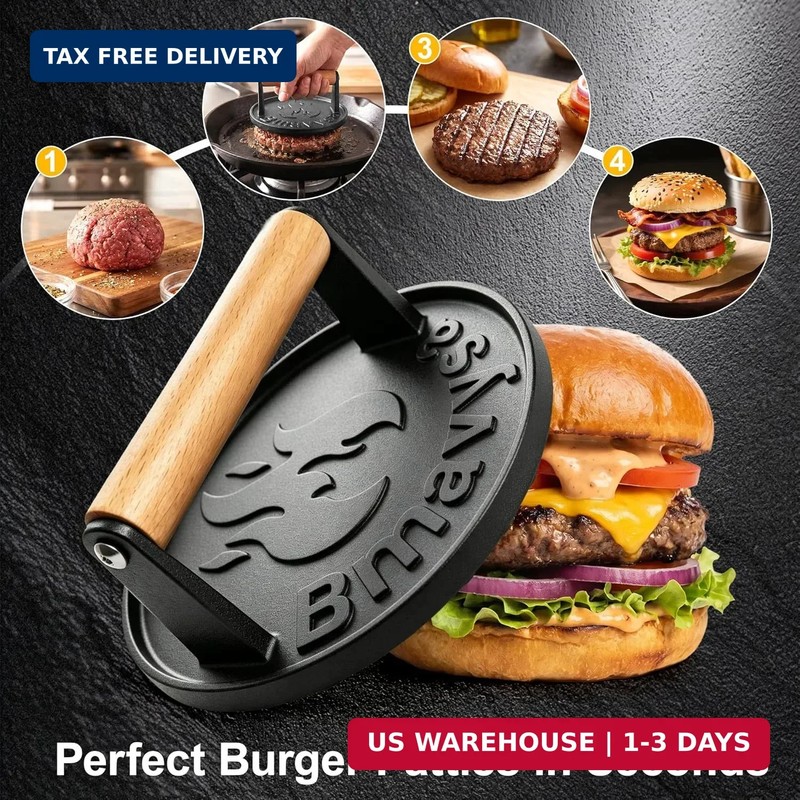Heavy-Duty Cast Iron Smash Burger Press, Non-Stick and Rust Resistant, Burger Sm gallery