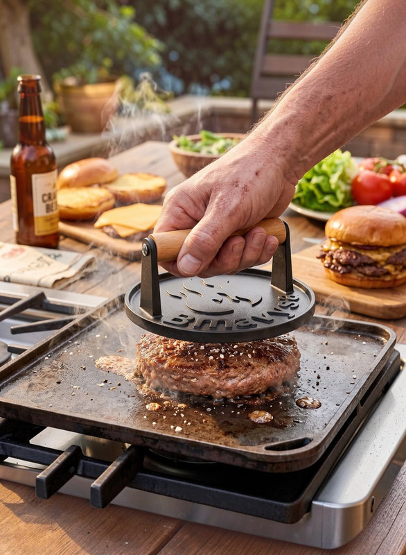 Cast Iron Burger Smasher Press Non Stick Rust Resistant Grill Griddle Meat Tool gallery