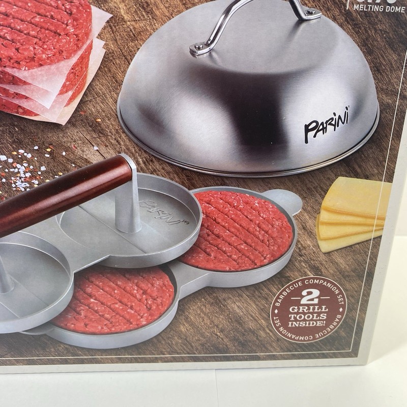 Double Non-Stick Burger Press & Cheese Melting Dome 8.75" NEW IN BOX Parini gallery
