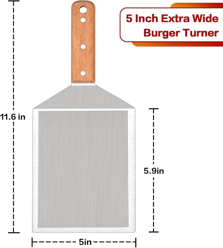 Heavy Duty Griddle Turner for BBQ - 5-Inch Hamburger Spatula with Hanging Hook gallery