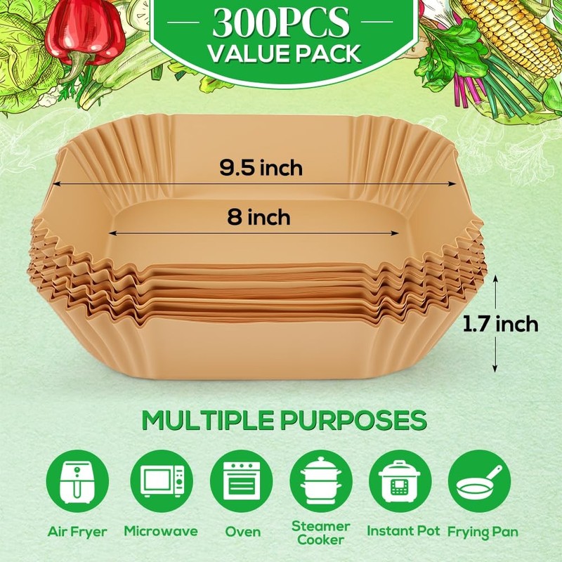 BYKITCHEN 300PCS Disposable Air Fryer Paper 8 inch for 5-8 QT-300PCS, Nature gallery