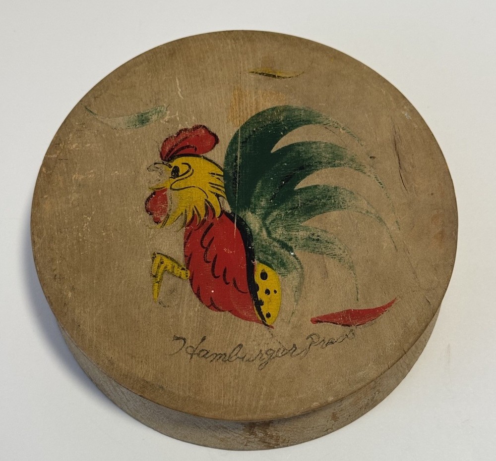 Vtg Wooden Hamburger Press Hand Painted Rooster Mid Century MCM Kitchen Decor
