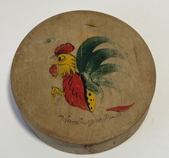 Vtg Wooden Hamburger Press Hand Painted Rooster Mid Century MCM Kitchen Decor