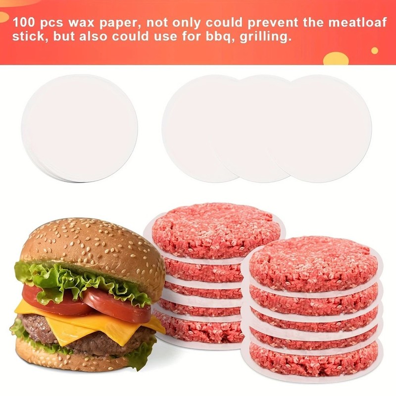 Premium 4 in 1 Burger Press Patty Maker with 100 Wax Papers Non-Stick Grill Tool gallery