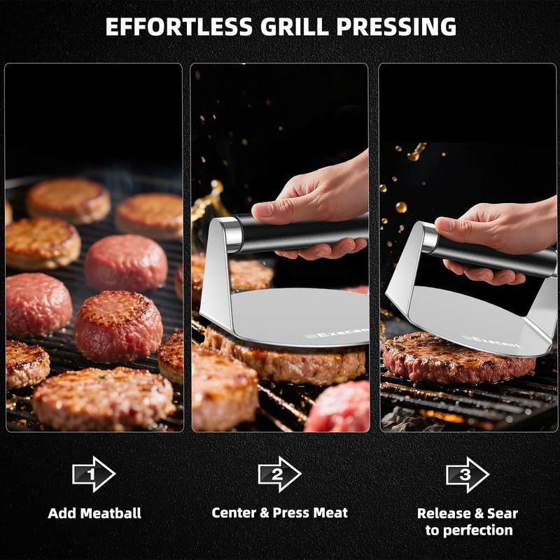 Execent Smash Burger Press 5.5" Stainless Steel Burger & Hamburger Smasher T... gallery