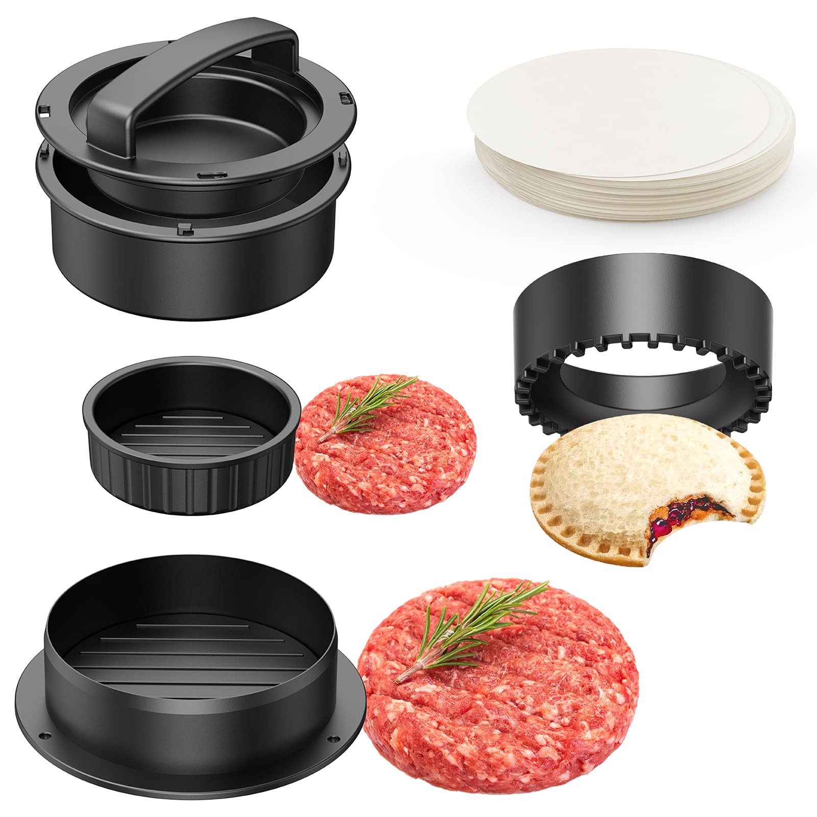 Pisol Hamburger Press, 4-in-1 Burger Press Patty 4 inches, 2.9 Black gallery