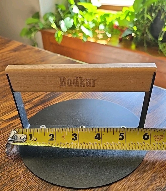 Bodkar 6 Inch Round Burger Press Smasher Griddle Wood Handle Bacon Meat Steak gallery