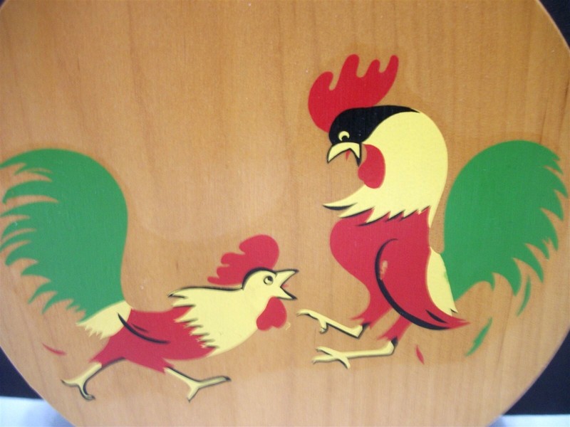 Vtg Wood Rooster Press MCM Use or Hang for Decor 5" Patty size Cottage Rustic gallery