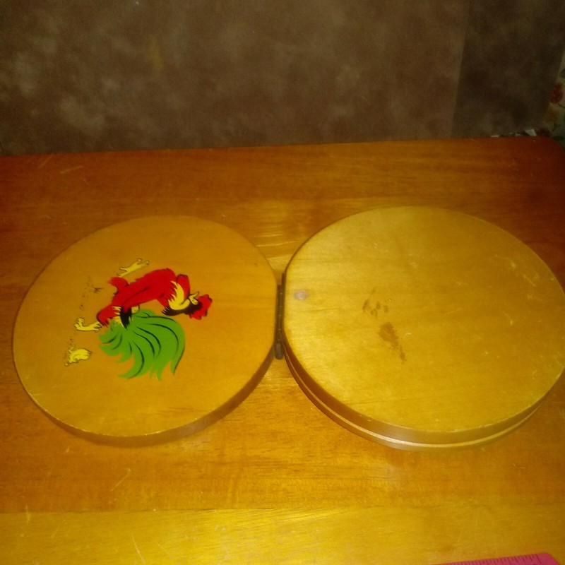 Vintage Hamburger Burger Press Rooster Hinged Wood Lid Mid Century Burger MCM gallery