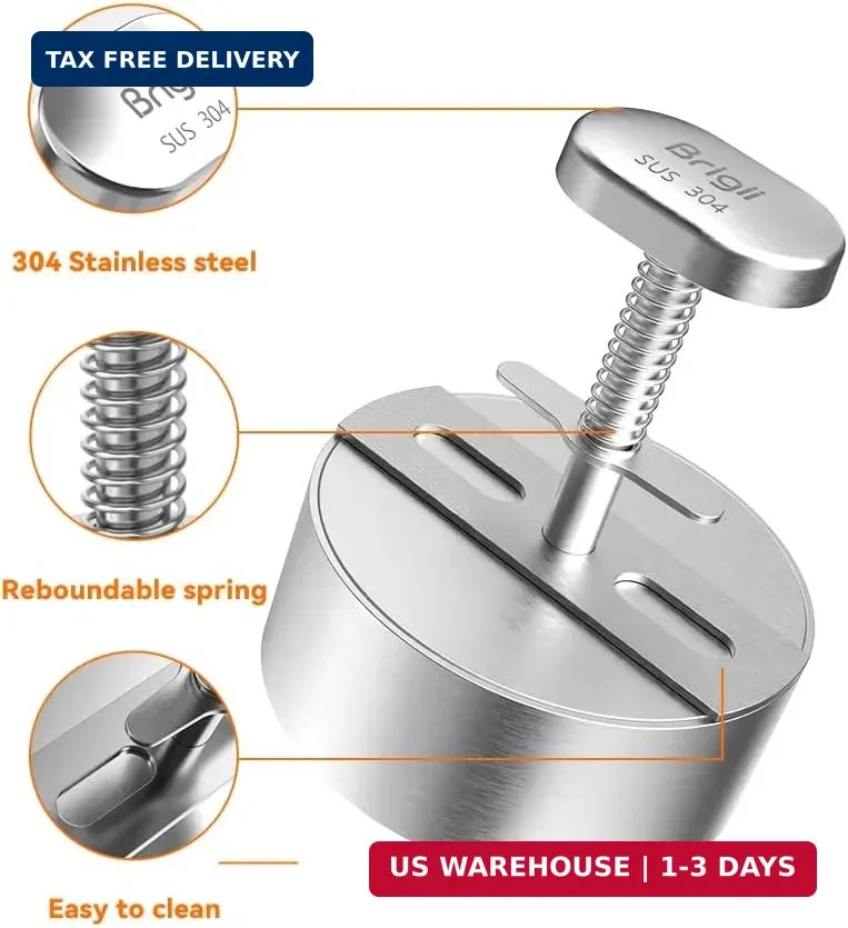 Brigii 304 Stainless Steel Burger Press, 4.5" Hamburger Patty Maker with Thickne gallery