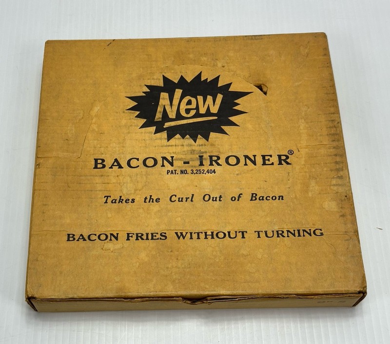 Vintage Bacon Ironer 9" Square Tempered Glass Sunset Specialty Co USA Press NIB gallery