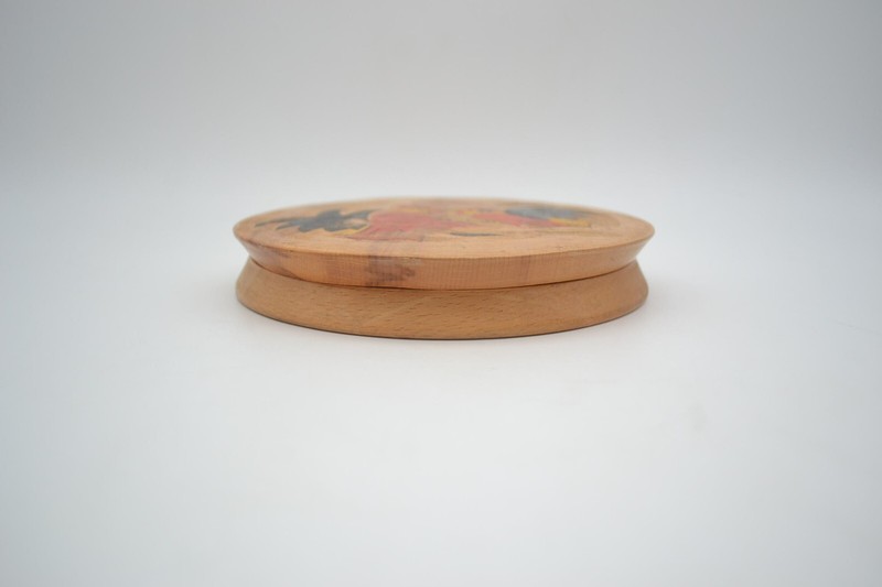 Vintage Wooden Hamburger Press Painted Rooster And Hen 6 3/4 Inches gallery