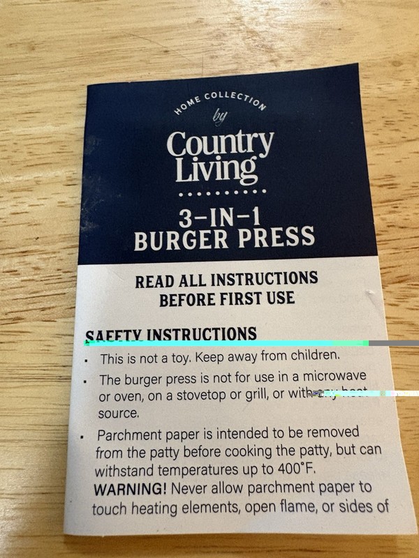 Country Living 3 In 1 Burger Press W/ 100 Ct Papers Brand New gallery
