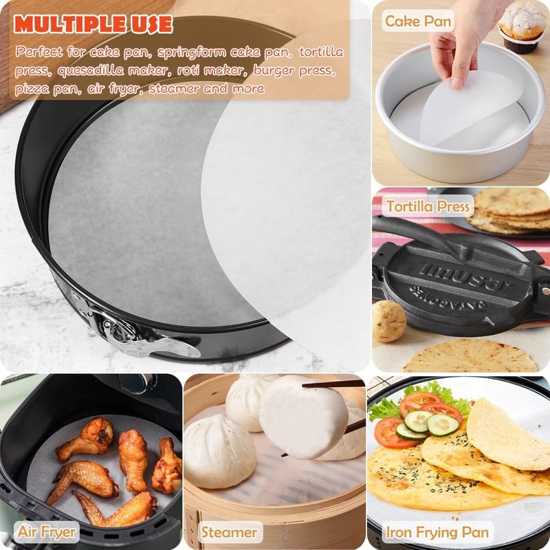 BYKITCHEN Parchment Paper Rounds, Set of 220, Non Stick 9 Inch 9 INCH, White gallery