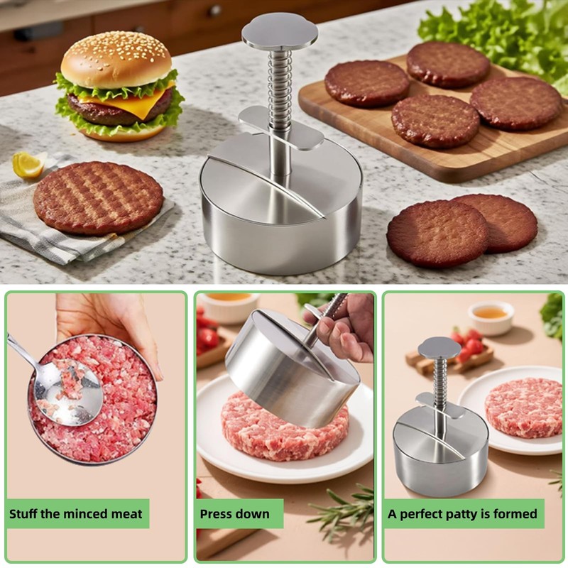 Stainless Steel Adjustable Burger Meat Press Maker 150 PCS Patty Paper Molds gallery