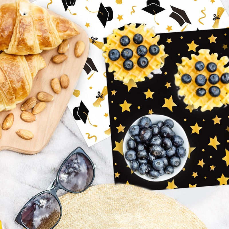 100 Pcs Graduation Wax Paper Deli Wrap Gold Black Graduation Cap Diploma Star Wa gallery