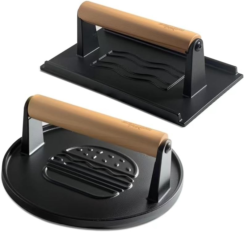 Cast Iron Smash Burger Press 2PCS Bacon Meat Grill Tool BBQ Indoor gallery