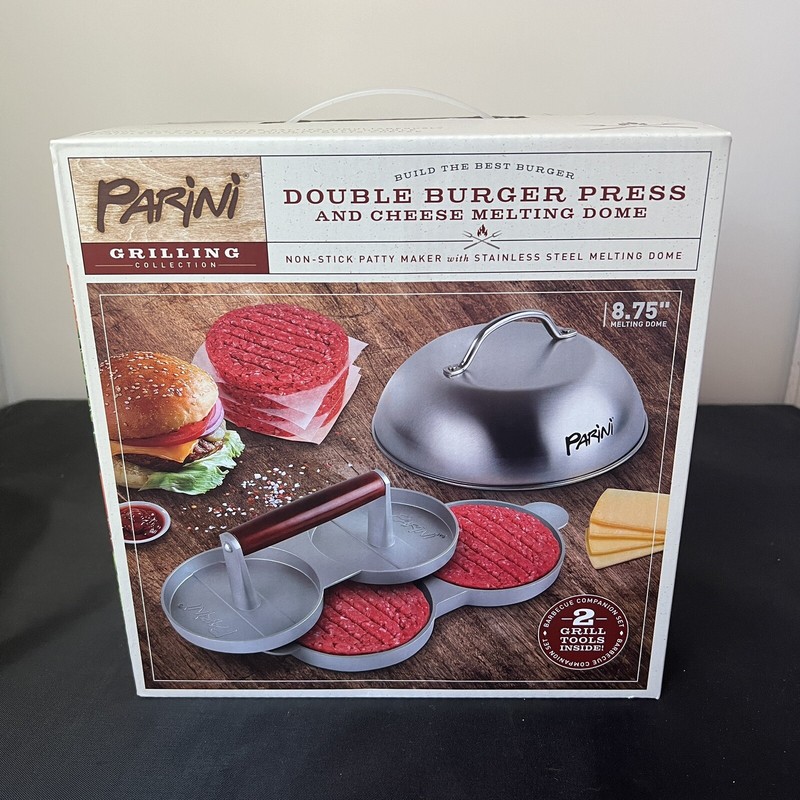 Parini Double Non-Stick Burger Press & Cheese Melting Dome 8.75" NIB gallery