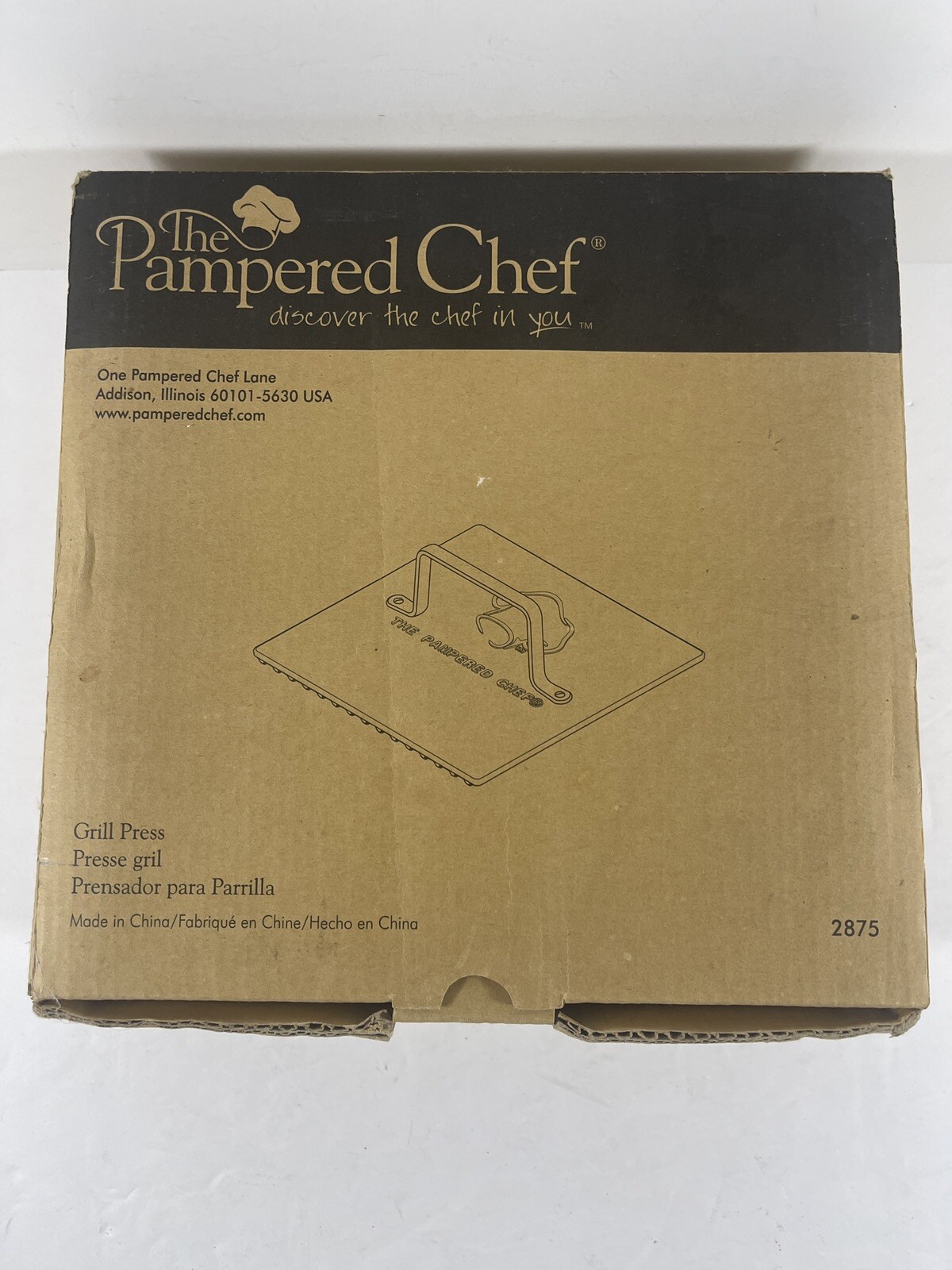 Pampered Chef Grill Press Enamel Coated Cast Iron #2875 New In Box 8.5”x 8.5” Sq gallery