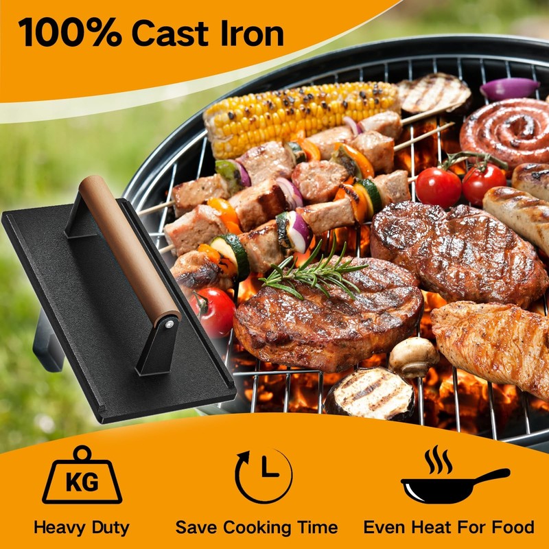 Cast Iron Grill Press-1PCS Heavy Duty Bacon/Burger/Griddle/Chef Press with Wo... gallery