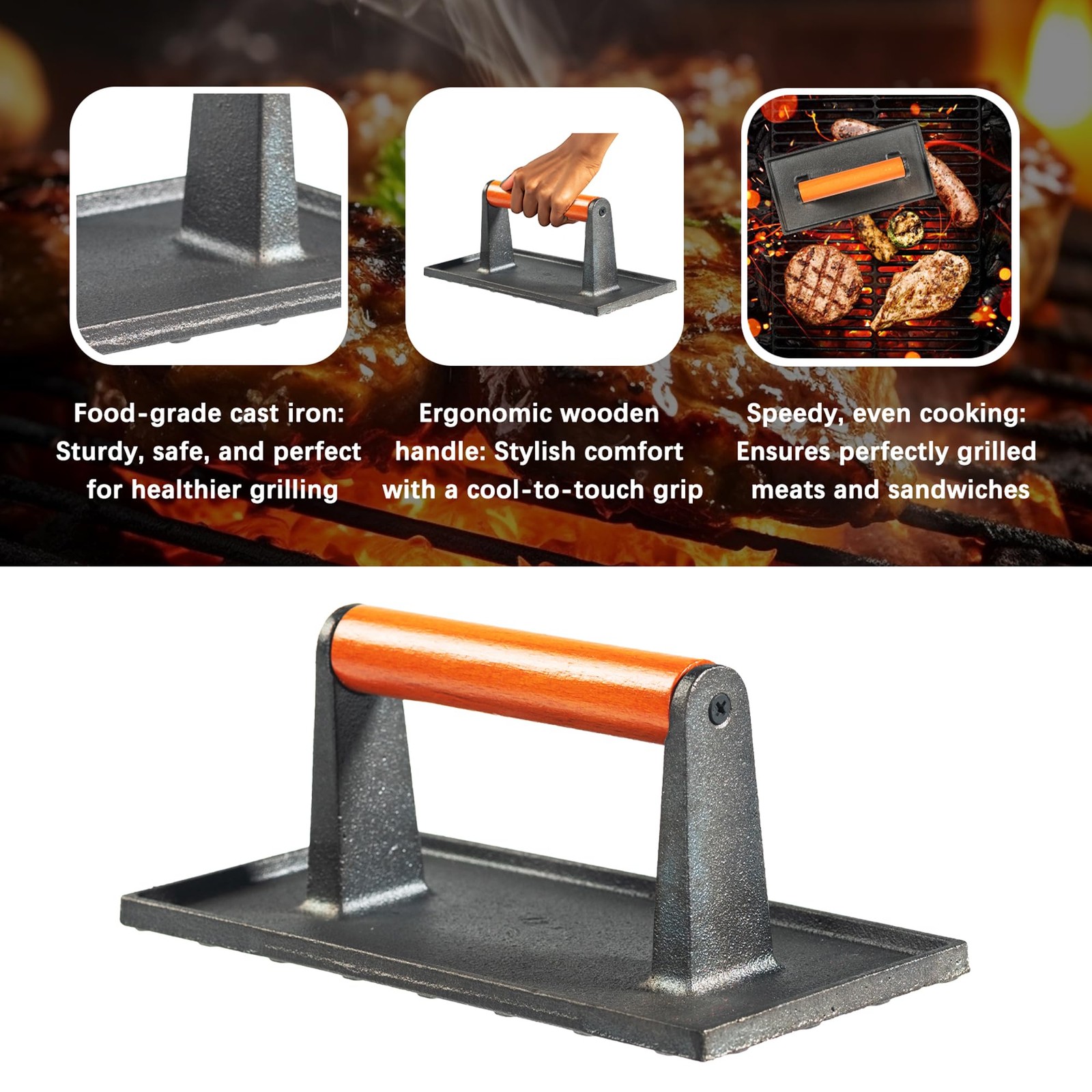 Bacon Press, Griddle Press, Grill Press, Meat Press, cast Iron Grill Press, cast gallery