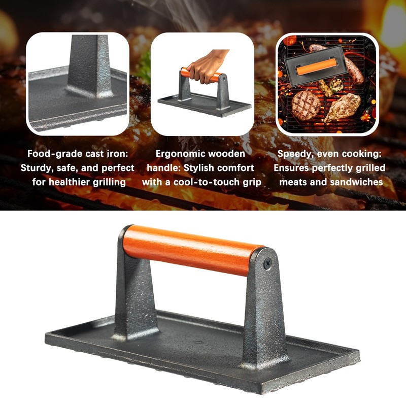 Bacon Press, Griddle Press, Grill Press, Meat Press, cast Iron Grill Press, cast gallery