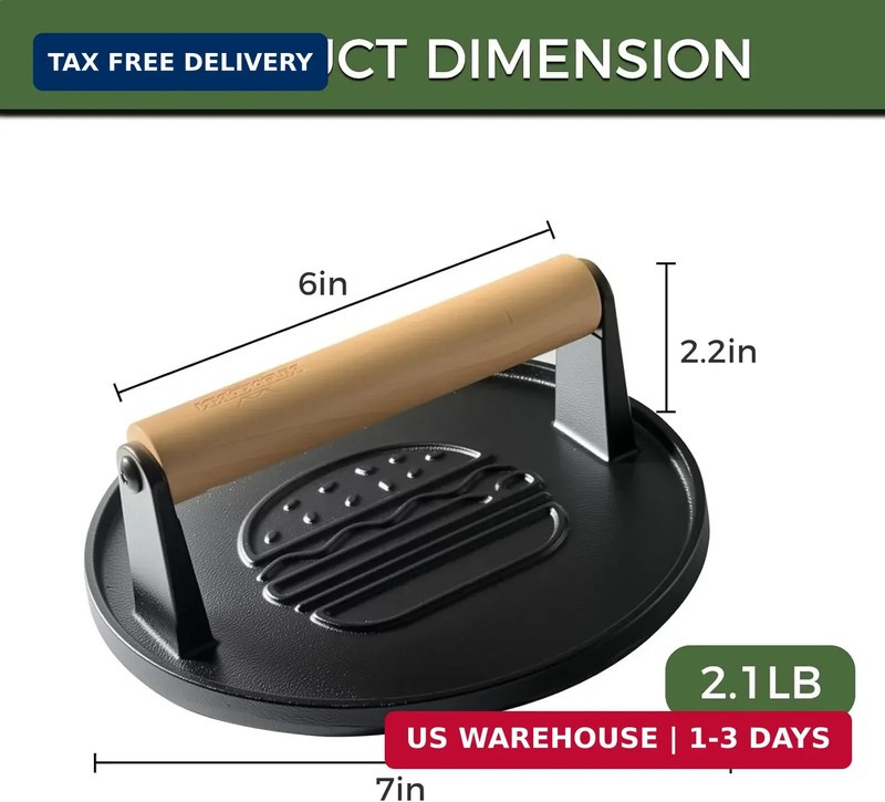 XUDAKAIXIN Cast Iron Smash Burger Press 7.1",Grill Bacon Meat Press Tool,Perfect gallery