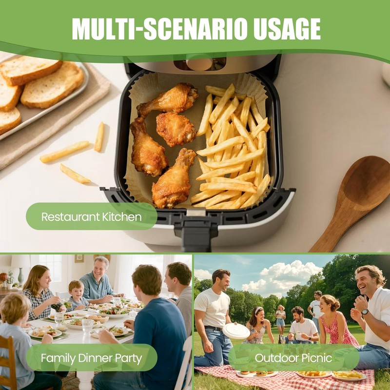 Air Fryer Paper Liners 125Pcs 8-inch Non stick and 8"Square, natural color gallery
