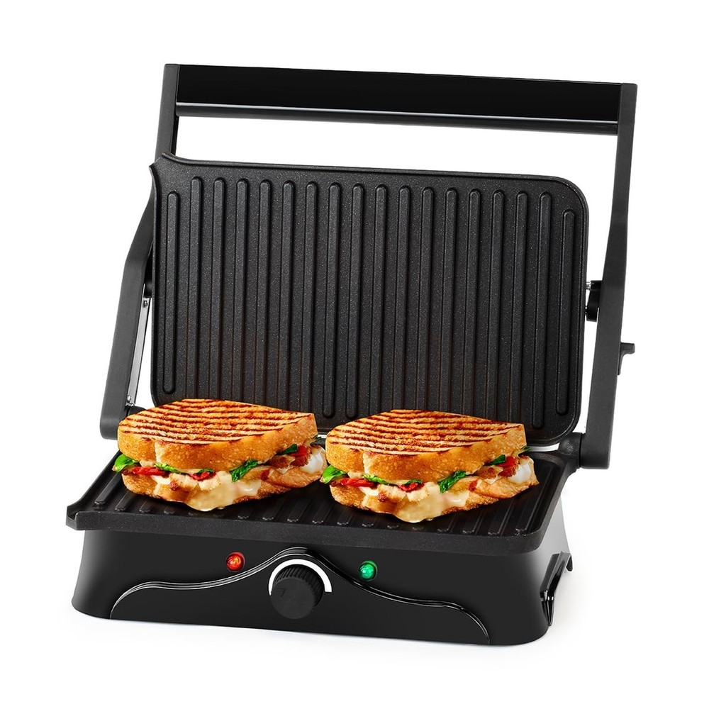 Holstein Housewares 2-Slice Panini Press and Grill - Black/Stainless Steel Sa...