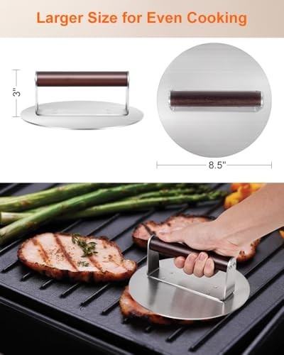 Smash Burger Press Heavy Duty 8.5 Inch Stainless Steel Grill Griddle Bacon Steak gallery