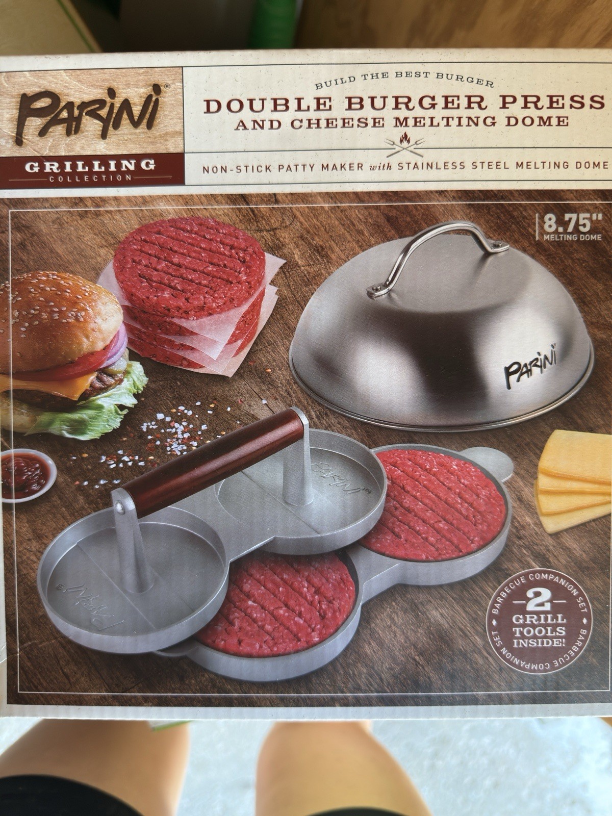 NEW - Parini Double Non-Stick Burger Press & Cheese Melting Dome 8.75" gallery