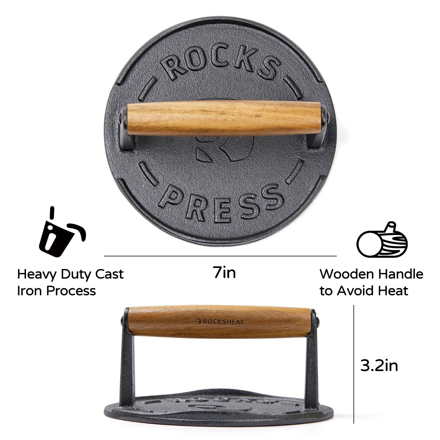 7 Inch Bacon Press Heavy Duty Cast Iron Grill 2.5 lbs Round Smash Burger gallery