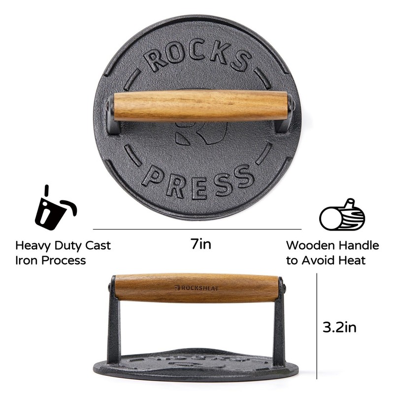 7 Inch Bacon Press Heavy Duty Cast Iron Grill 2.5 lbs Round Smash Burger gallery